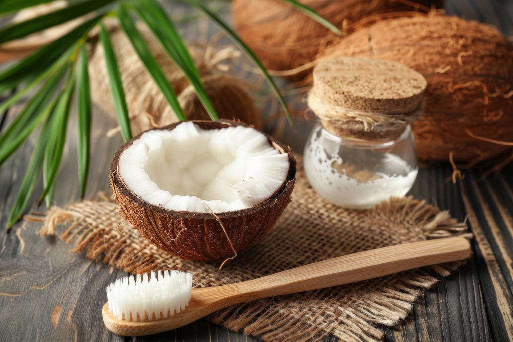 Coconut oil toothpaste and wooden toothbrush natural dental option