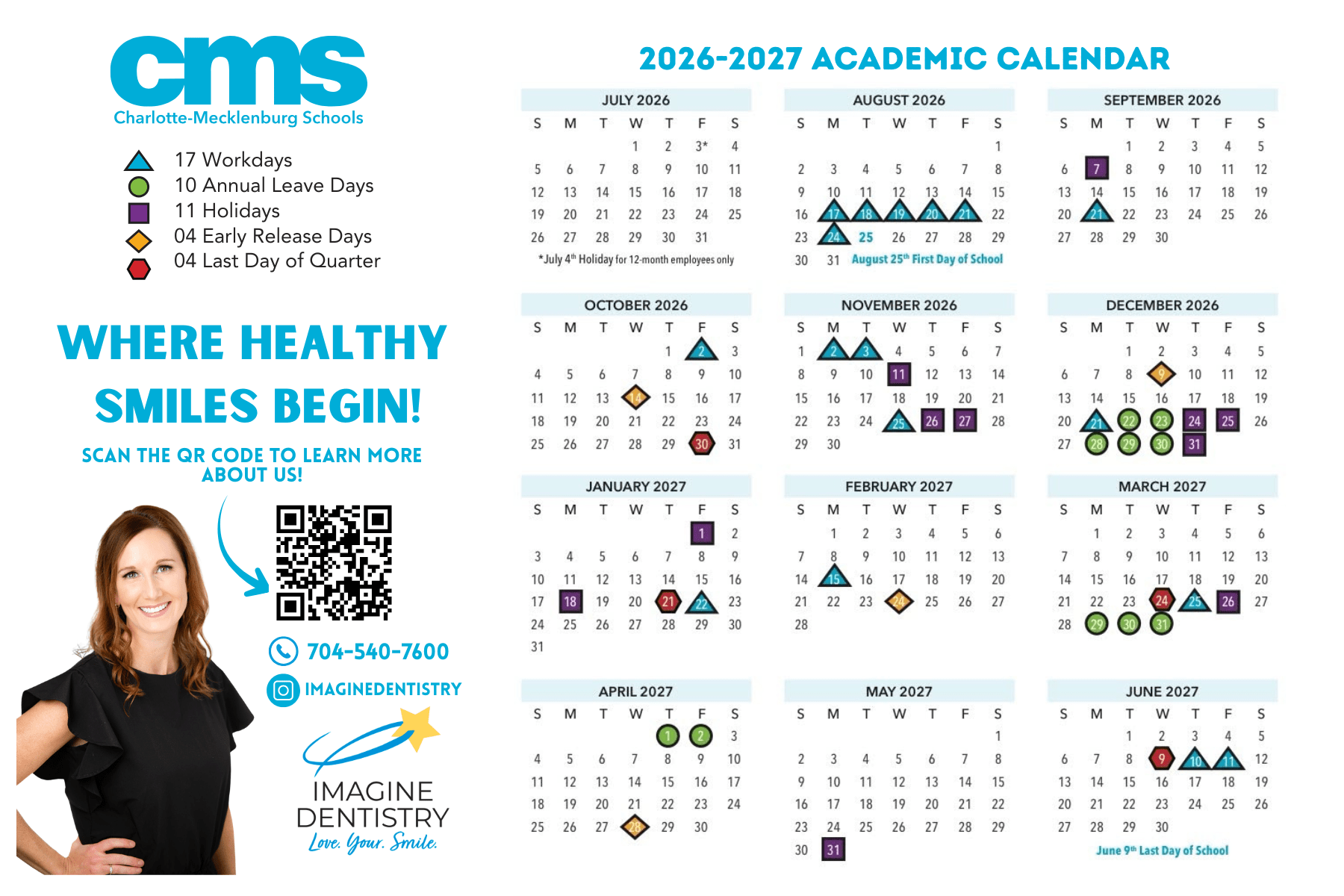 Imagine Dentistry 2026-2027 Charlotte-Mecklenburg Schools academic calendar